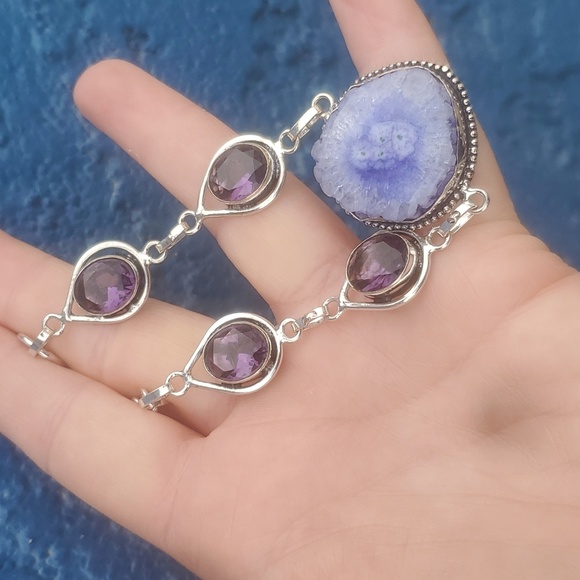New Solar Quartz Agate and Amethyst 925 Silver Bracelet. - Picture 7 of 8
